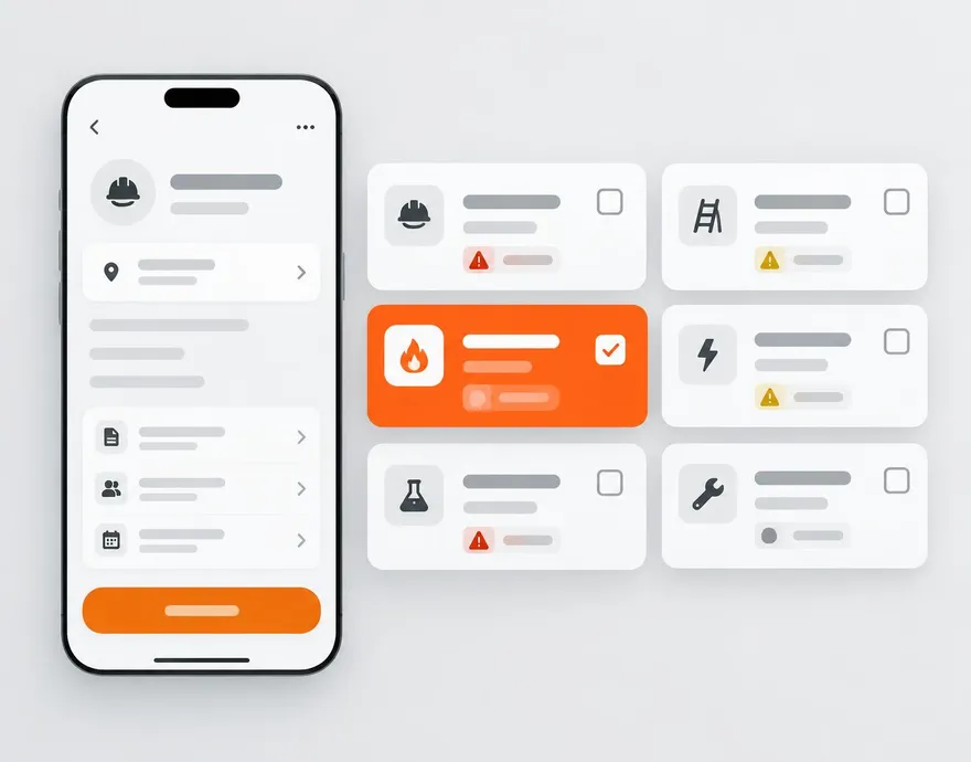 Illustration of a mobile hazard assessment with task cards and required controls